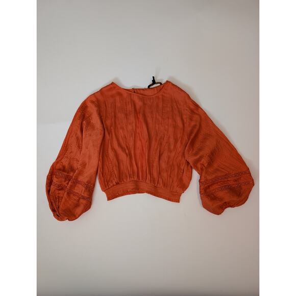 Maje Crinkle-effect satin crop top Orange Size L - Picture 4 of 15